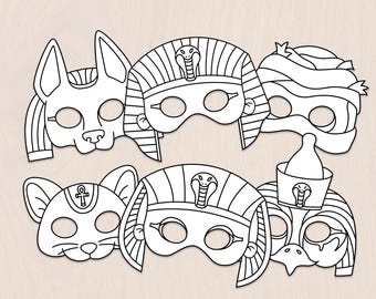Ancient Egypt paper masks Ancient History costume kids coloring craft activity party favor printable mask - Instant Download PDF
