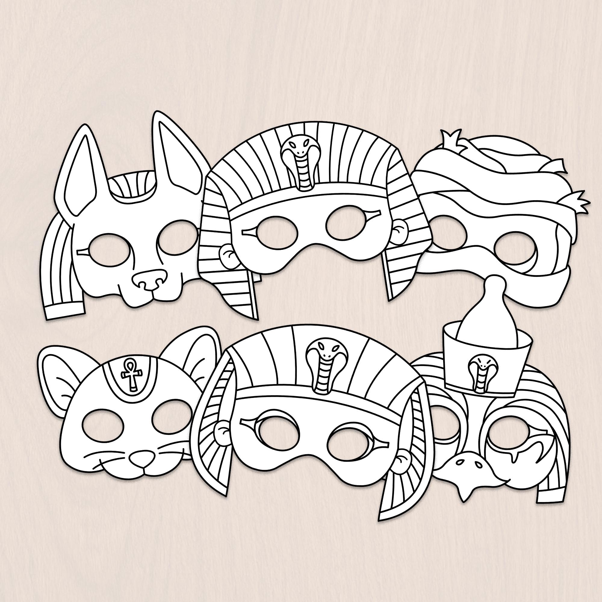39 Creative Mummy Crafts for Kids: Super Simple & Fun! 13 Ancient Egypt paper masks Ancient History costume kids coloring…