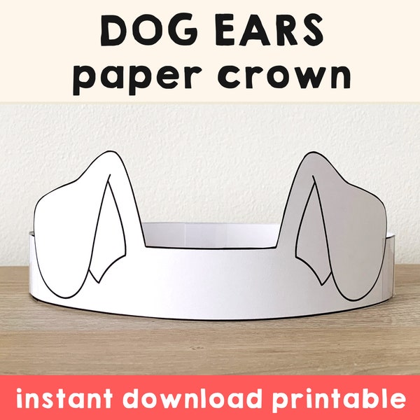 Dog ears Paper Crown Party Coloring Printable Kids Craft Puppy Costume Birthday Printable Favor Costume DIY - Instant Download