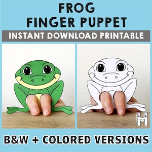 Rana de papel imprimible, animal de estanque, títere de dedo, manualidad para niños, fiesta de cumpleaños, títere para colorear para niños, imprimible - Descarga instantánea
