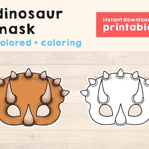 Dinosaur mask Dino costume diy Animal mask Jurassic Party Favor printable Paper Craft activity coloring prop kids - Instant Download