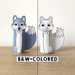 Rolka papieru toaletowego z wilkiem, rękodzieło, leśna impreza, kolorowanka, do druku, dekoracja, dzieci, dzika zabawa, wycinanka, klej, DIY - natychmiastowe pobranie