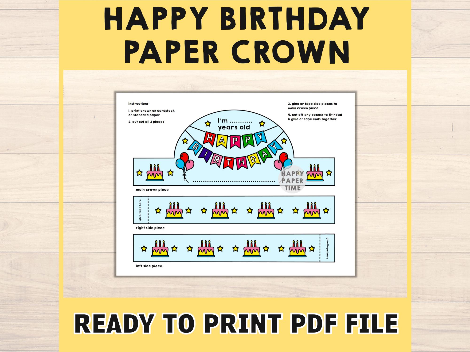 Happy Birthday Paper Crown Party Activity Printable Kids Template Craft ...