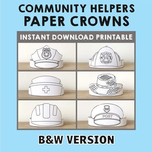 Community Helpers Paper Crown Headband Police Builder Farmer Nurse Postman Coloring Firefighter Printable Kids Craft Birthday Party Costume