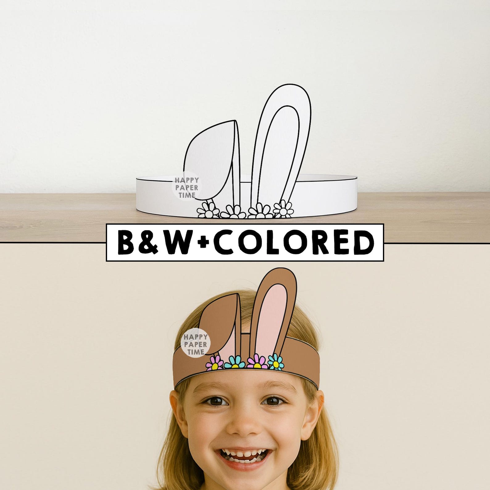 Easter Bunny Ears Paper Crown Coloring Headband Easter Cut Out Party ...