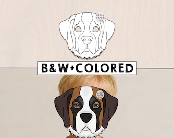 Máscara de perro San Bernardo Máscara de animal Recuerdo de fiesta Disfraz de perro imprimible Manualidad para colorear para niños