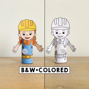 Bouwer toiletpapierrol ambachtelijke bouwvakker Feestkleuring Afdrukbare decoratie Kinderen Carrièredag Communityhelpers, direct downloaden