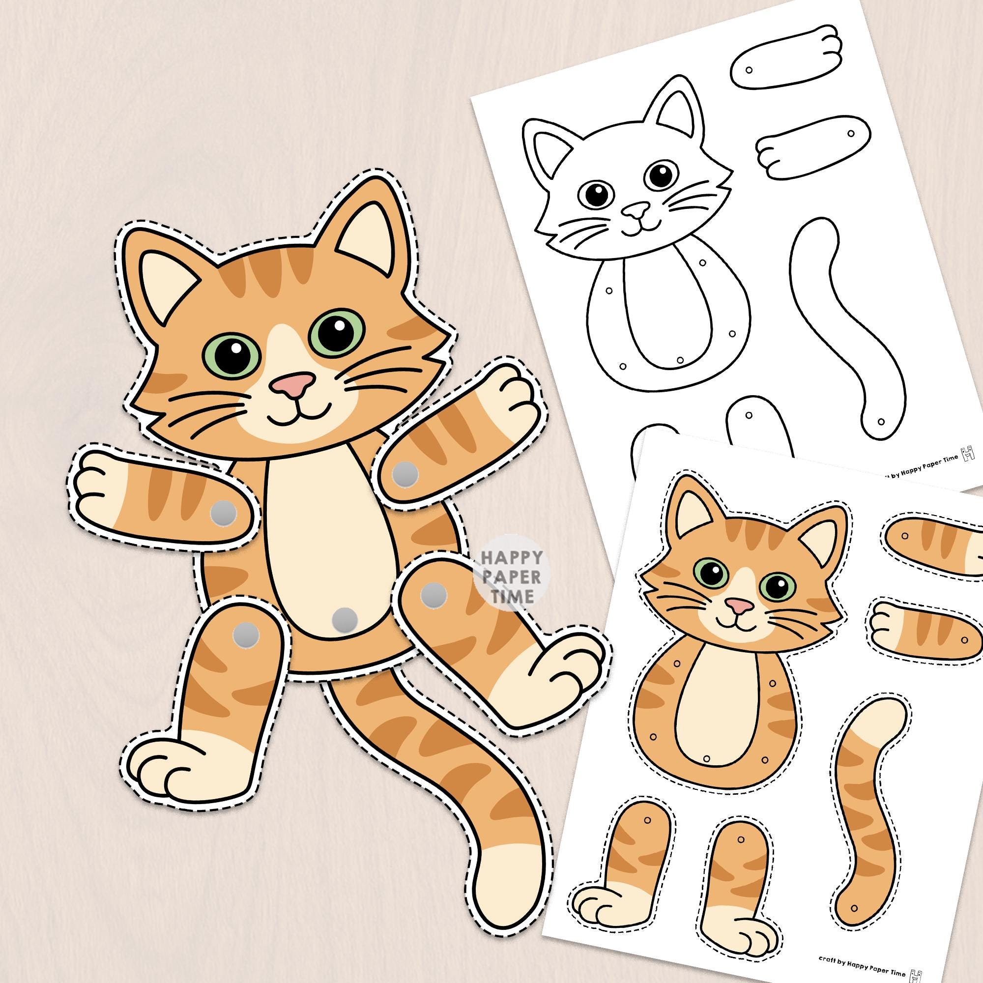 39 Awesome Animal Crafts For Kids 28 Cat puppet paper toy craft activity articulated split pin jointed…
