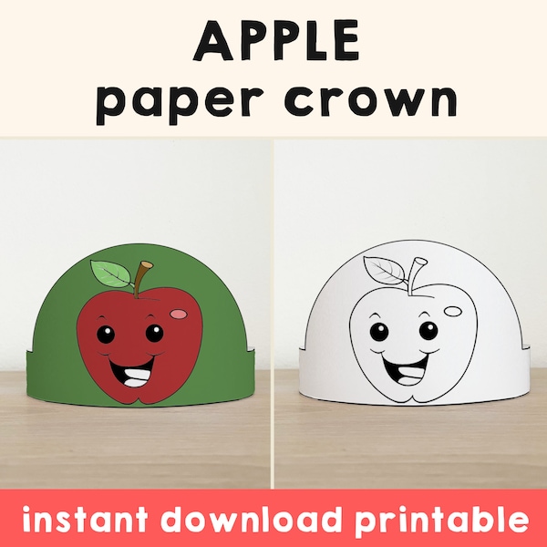 Apple Paper Crown Fruit template Party Coloring Printable Kids Craft Birthday Favor Summer Fall pdf favor DIY - Instant Download