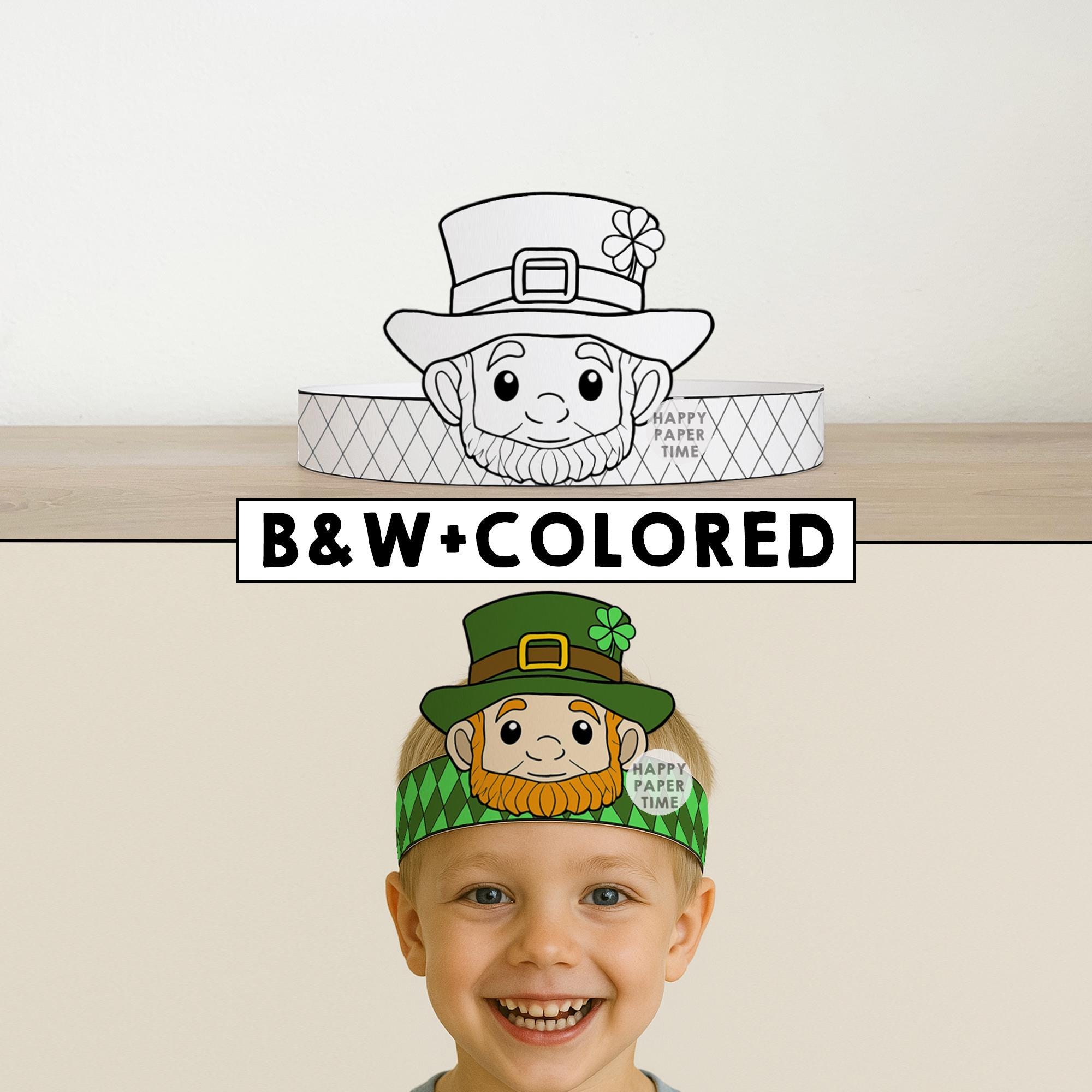 Leprechaun Paper Crown Headband St Patrick's Day Party Coloring ...