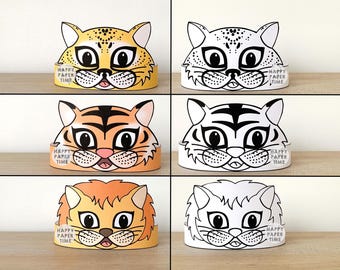 Tiger crown, Cheetah crown, Lion crown; animals Paper activity Printable Kids Craft Birthday Party Favor Costume DIY Instant Download