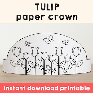 Tulipani fiore carta corona festa da colorare stampabile bambini mestiere primavera Pasqua costume compleanno stampabile favore costume fai da te - download immediato