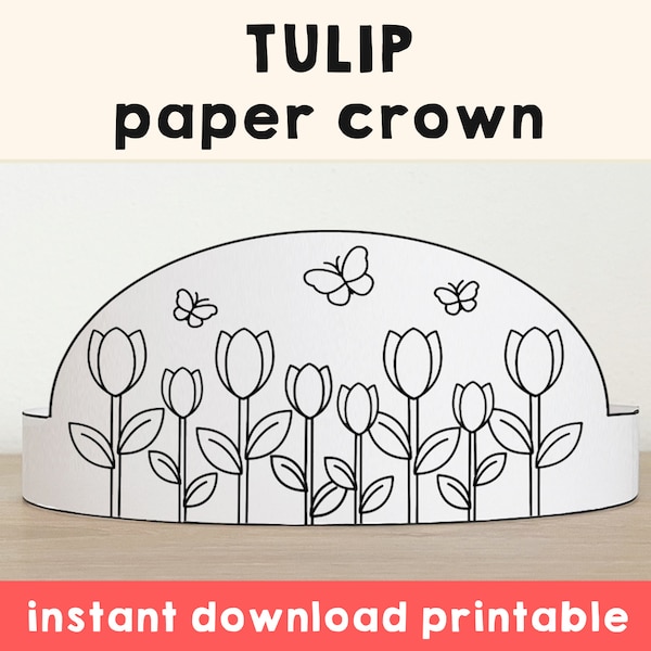 Tulips Flower Paper Crown Party Coloring Printable Kids Craft Spring Easter Costume Birthday Printable Favor Costume DIY - Instant Download