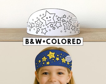 Stars Paper Crowns Astronomy Summer Spring Printable Kids Craft Birthday Party Favor Costume DIY Instant Download Template