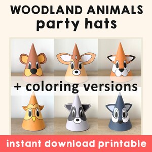 Woodland paper hat printable Woodland table decoration party hat printable party print Birthday party hat - Instant Download