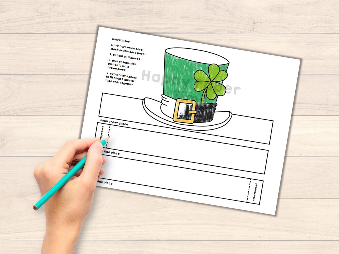 Leprechaun Hat Paper Crown Headband St Patrick's Day Party Coloring ...