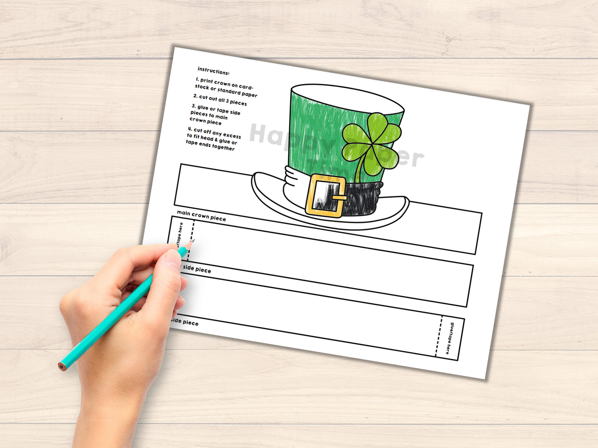 Leprechaun Hat Paper Crown Headband St Patrick's Day Party Coloring ...