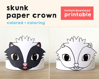 Skunk Paper Crown Party Coloring Printable Kids Craft Woodland Birthday Decor Printable Favor pdf Costume DIY Printable Instant Download