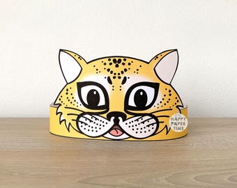 Cheetah Paper Crown Party Printable Kids Craft Safari Jungle Birthday Gift Favor Animal Crown Costume DIY Printable Instant Download