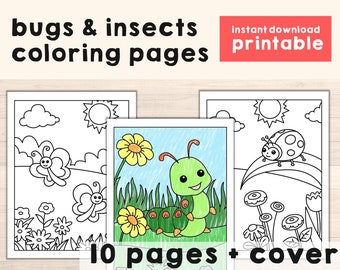 Bugs and Insects Coloring Pages - Animal Theme Printable Art Activity for kids - Bug Birthday Party Favor - PDF file - Instant Download