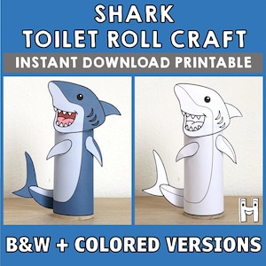 Shark Toilet Paper Roll Craft Ocean Animal Beach Sea Party Coloring Printable Decoration Kids Play Cut out Glue DIY - Instant Download
