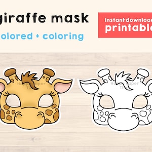 Giraffe Mask Costume Animal Mask Printable Party Favor African Jungle Party Printable Mask Kids Party Favor Printable - Instant Download