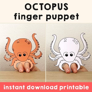Octopus paper craft printable ocean sea animal Finger Puppet Kids Craft Birthday Party Kids Coloring Puppet - Instant Download
