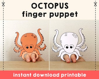 Oktopus papier Handwerk druckbare Ozean Meerestier Fingerpuppe Kinder Basteln Geburtstagsparty Kinder Färbung Puppet - Instant Download
