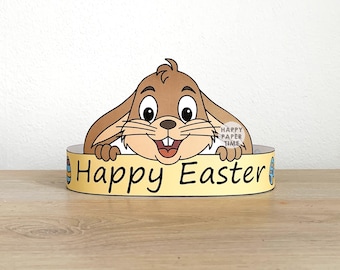 Easter Hat Paper Crown Headband Easter Bunny Day Party Activity Printable Kids Craft Costume Printable Favor DIY - Instant Download