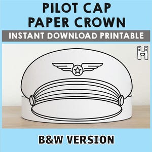 Cappello da pilota, corona di carta, festa della compagnia aerea, da colorare, stampabile, lavoretto per bambini, aiutanti della comunità, costume per la giornata della carriera, bomboniera fai da te, download istantaneo
