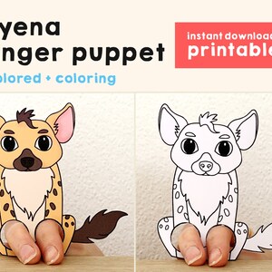 Hyena paper craft printable African animal Finger Puppet Kids Craft Birthday Party Kids Coloring Puppet - Instant Download