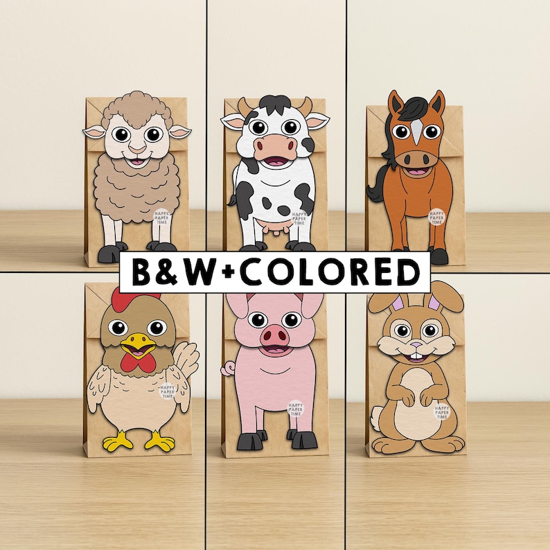 Farm Animals Paper Bag Puppets Printable Craft Activity Cut Paste ...