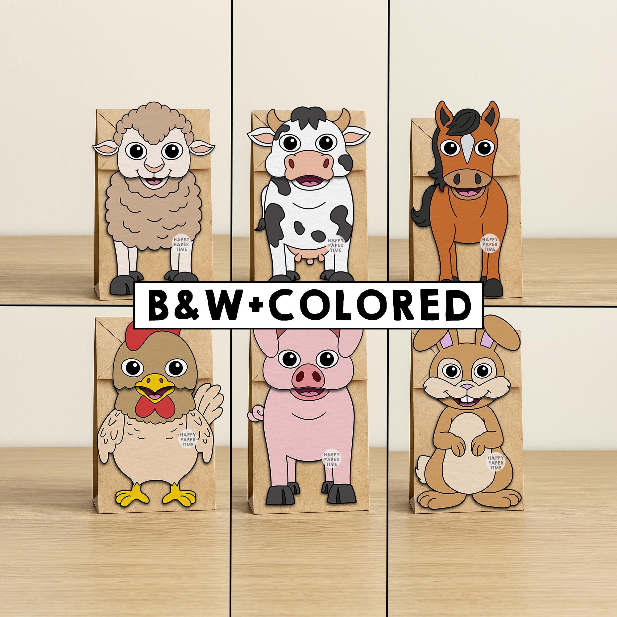 Farm Animals Paper Bag Puppets Printable Craft Activity Cut Paste ...
