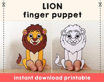 Löwe papier Handwerk druckbare afrikanische Tier Fingerpuppe Kinder basteln Geburtstagsparty Kinder Färbung Puppet - Instant Download