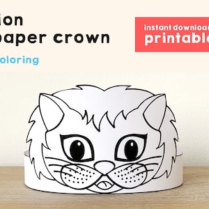 Lion Paper Crown Coloring Printable Kids Craft Lion Birthday Party Printable Favor Lion Costume DIY Printable Instant Download