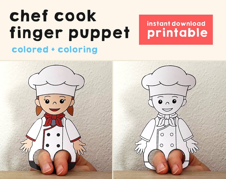 Chef Cook Paper Craft Printable Community Helper Finger Puppet Kids ...