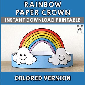 Rainbow Paper Crowns Astronomy Summer Spring Printable Kids Craft Birthday Party Favor Costume DIY Instant Download Template