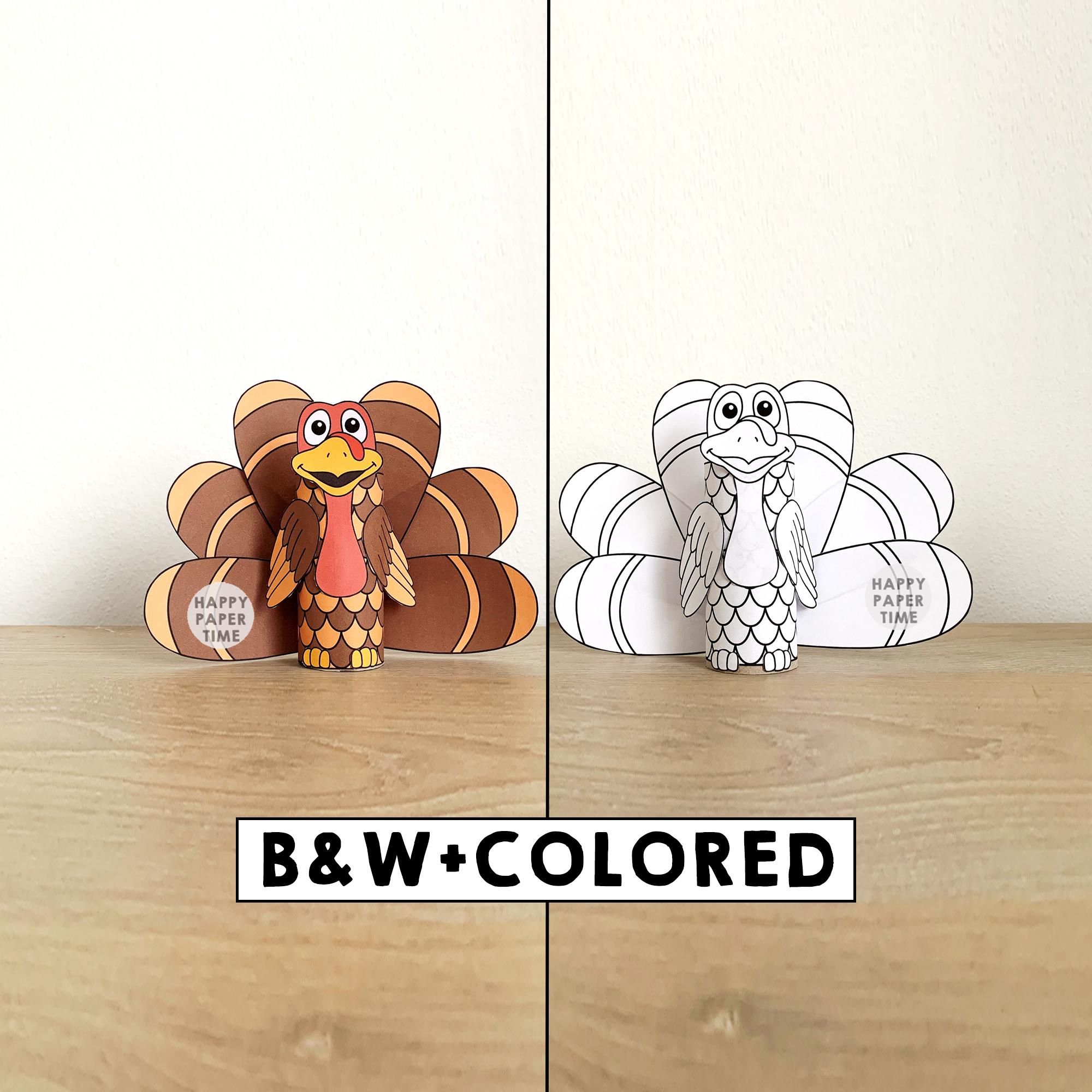Turkey Toilet Paper Roll Craft Thanksgiving Party Coloring Printable…