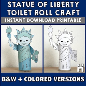 Statua della Libertà, rotolo di carta igienica, simbolo americano, 4 luglio, Stati Uniti, decorazione da colorare e stampare per bambini, download immediato