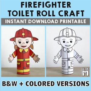 Feuerwehrmann Toilettenpapierrolle Handwerk Feuerwehrmann Party Färbung druckbare Dekoration Kinder Karriere Tag Gemeinschaft Helfer schneiden DIY - sofort zum Downloaden