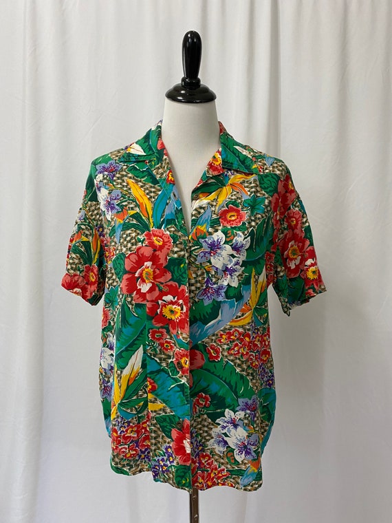 1990s Vibrant Tropical Floral Lizwear Hawaiian Bl… - image 2