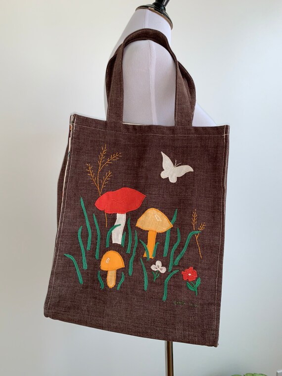 Brown Vintage Handmade Mushroom Tote