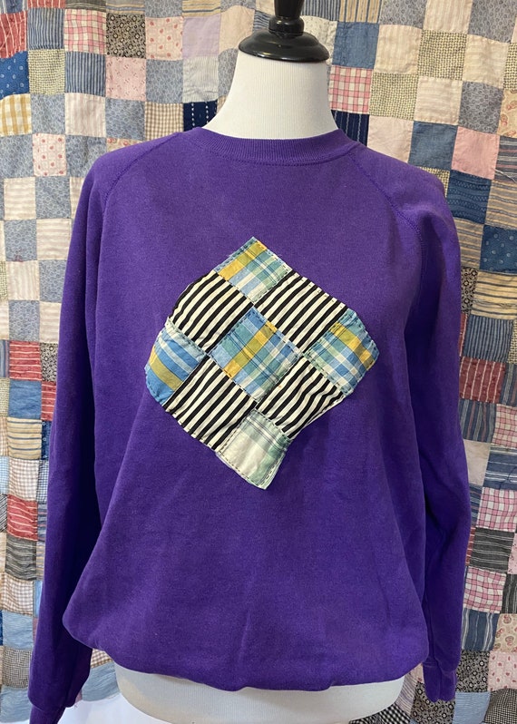 Vintage Purple Upcycled 9 Patch Quilt Block Sweats