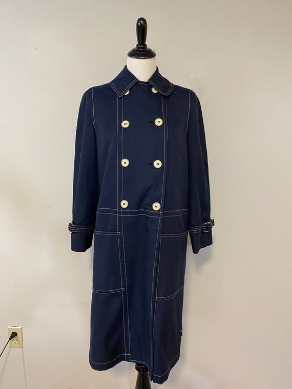 70s Navy Blue Topstitched Misty Harbor Raincoat - image 2