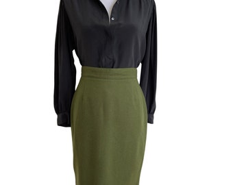 Army Green Wool Blend Pencil Skirt by Benetton
