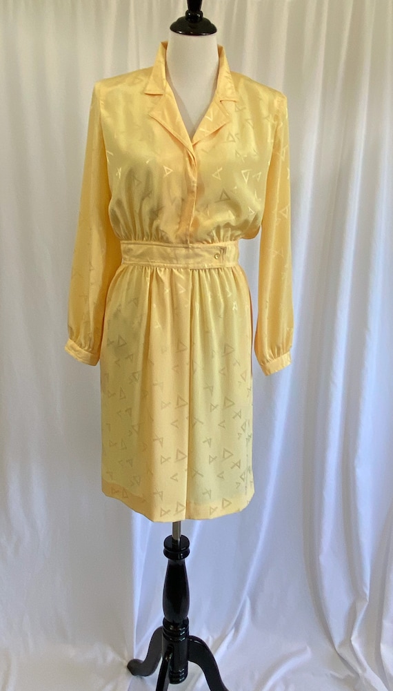 1980s Sunny Yellow Fitted Waist Petite Dress