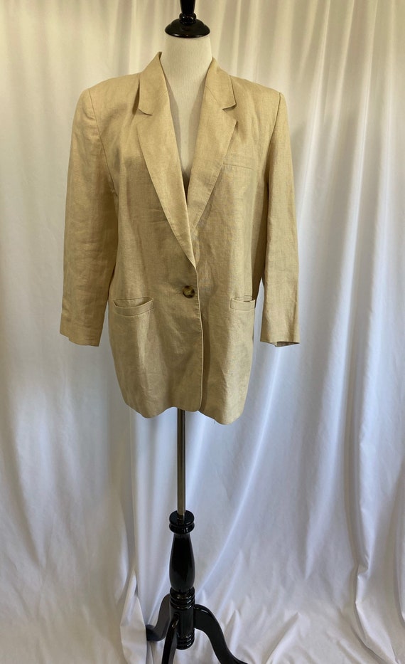 1990s Light Beige Linen Oversized Blazer