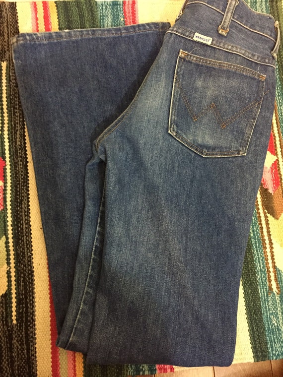 Vintage 1970s Faded Blue Wrangler Flare Denim Jean