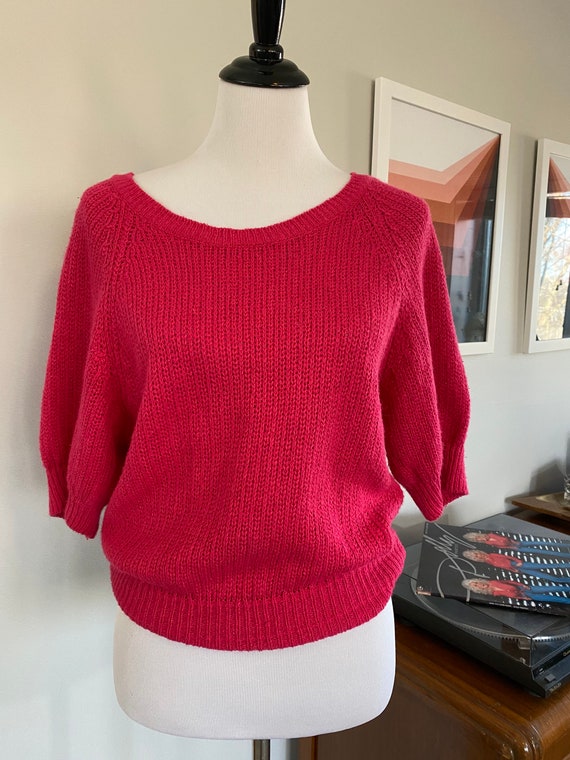 Vintage 1980s Fuchsia Shaker Knit Sweater Etsy