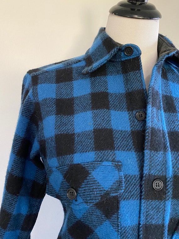 1990s Blue and Black Buffalo Check Plaid Wool LL … - image 6